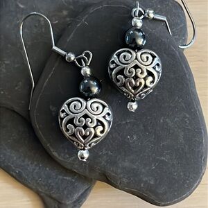 Hematite Heart Earrings.